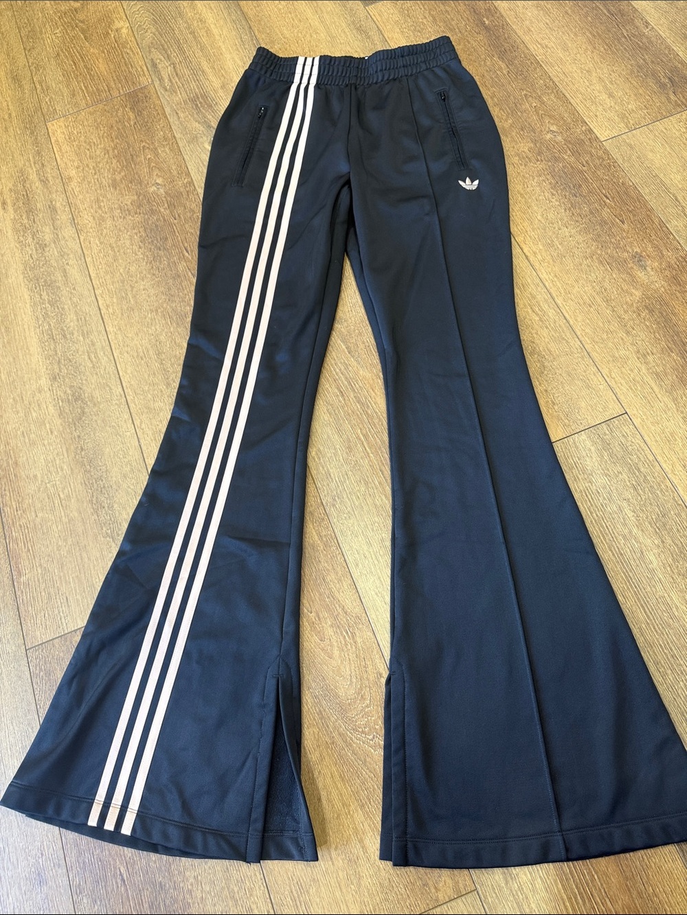 adidas Black Sweatpants with beige Side Stripes. Size S
